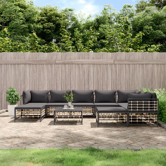 10 Piece Garden Lounge Set with Cushions Anthracite Poly Rattan