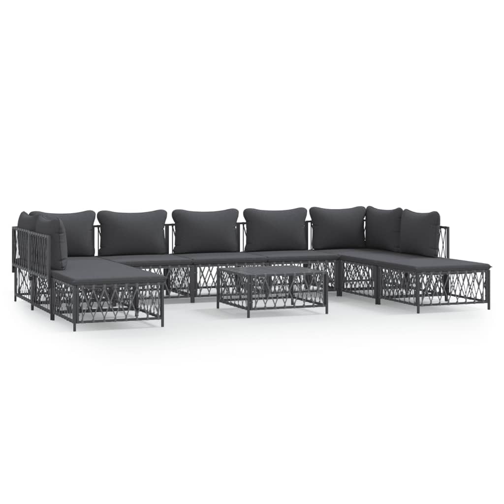 10 Piece Garden Lounge Set with Cushions Anthracite Steel