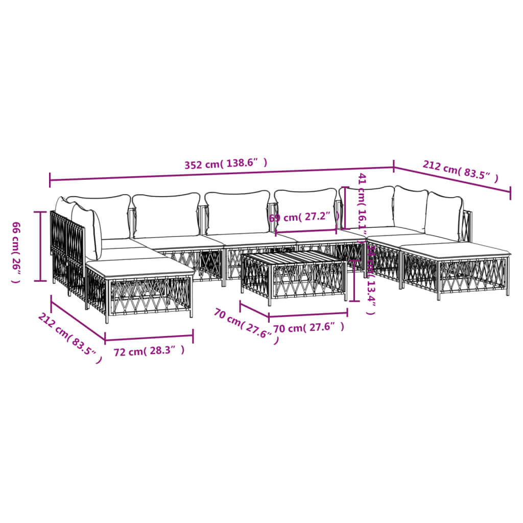 10 Piece Garden Lounge Set with Cushions Anthracite Steel