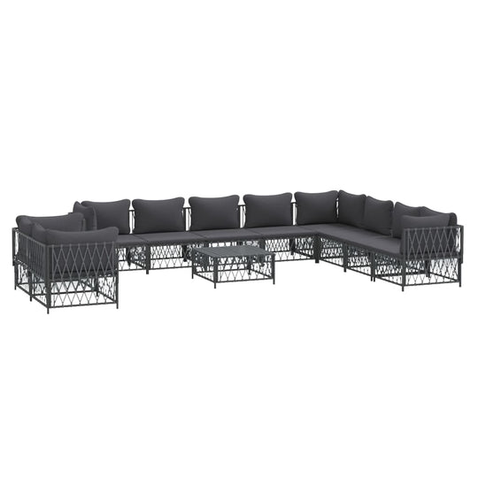 11 Piece Garden Lounge Set with Cushions Anthracite Steel