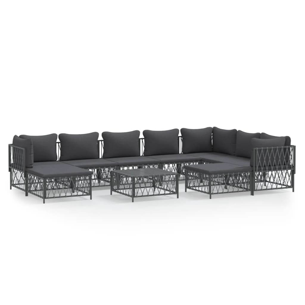 10 Piece Garden Lounge Set with Cushions Anthracite Steel