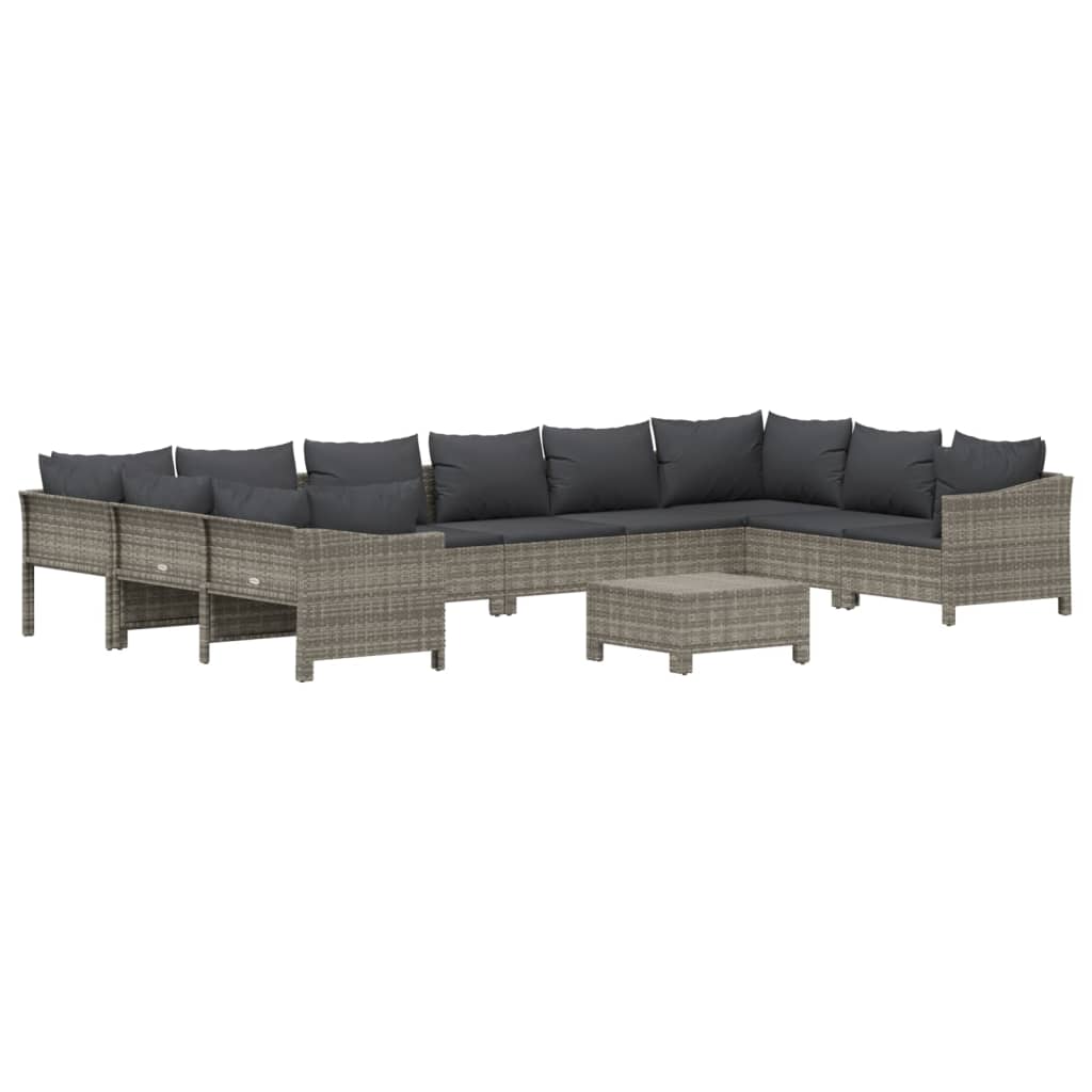 11 Piece Garden Lounge Set with Cushions Grey Poly Rattan