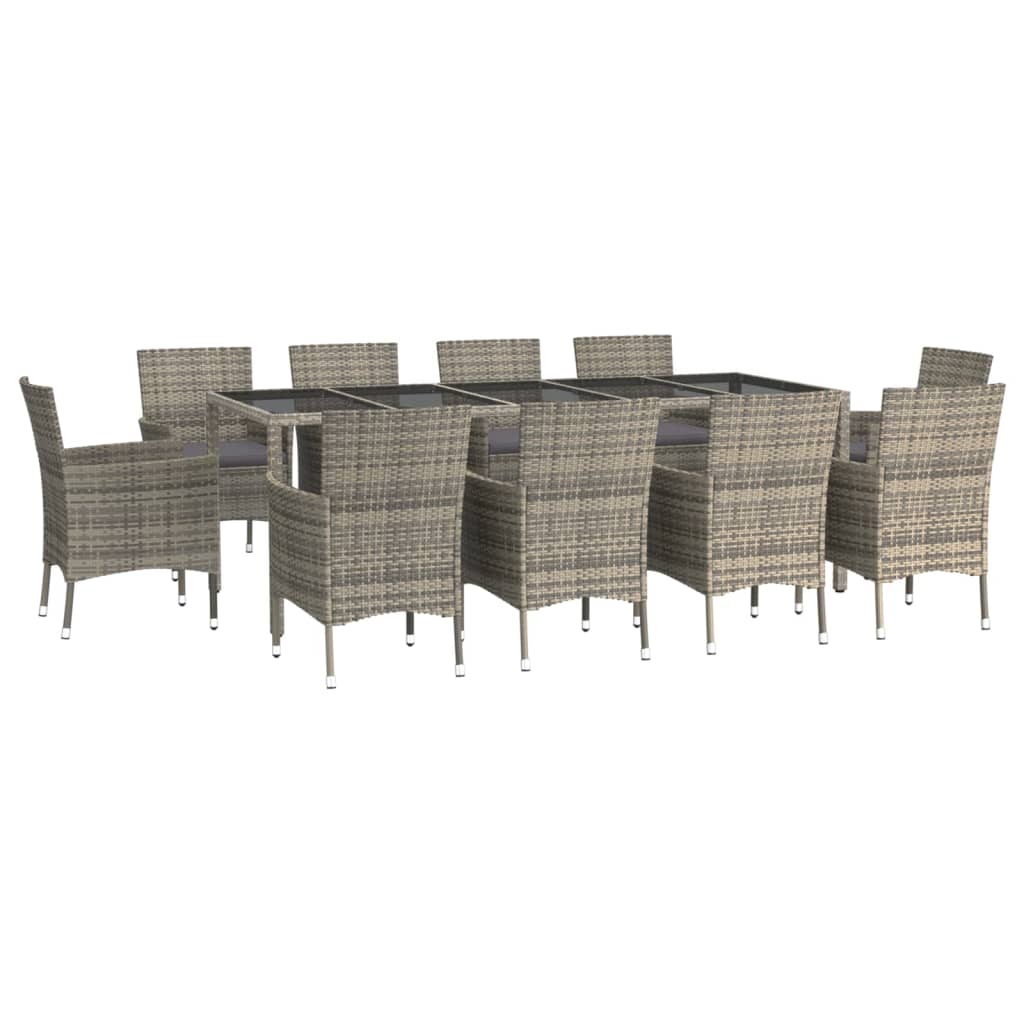 11 Piece Garden Dining Set with Cushions Grey Poly Rattan