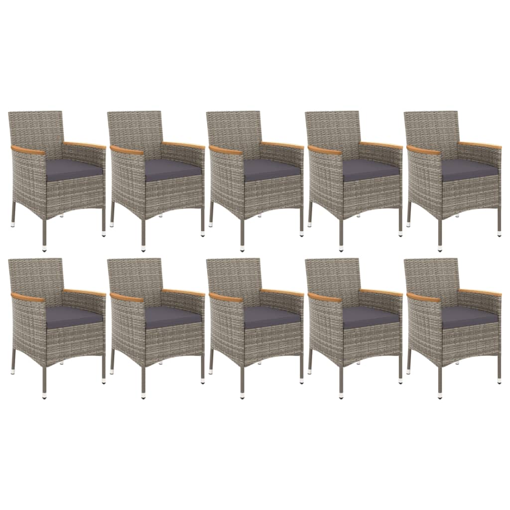 11 Piece Garden Dining Set with Cushions Grey Poly Rattan