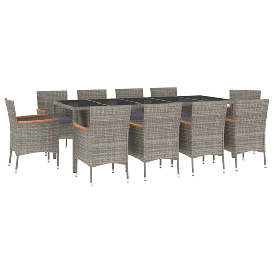 11 Piece Garden Dining Set with Cushions Grey Poly Rattan