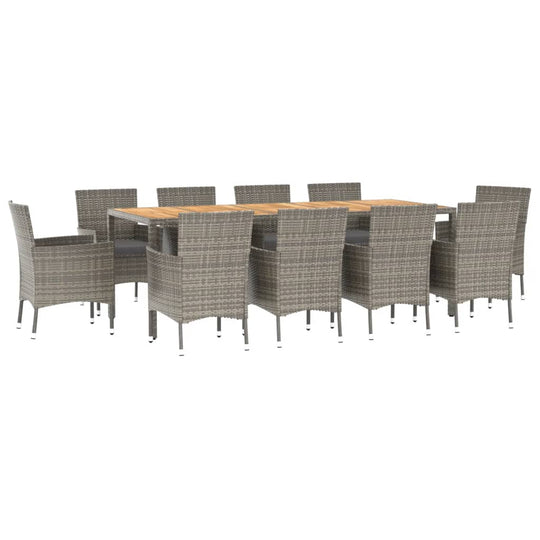 11 Piece Garden Dining Set with Cushions Grey Poly Rattan