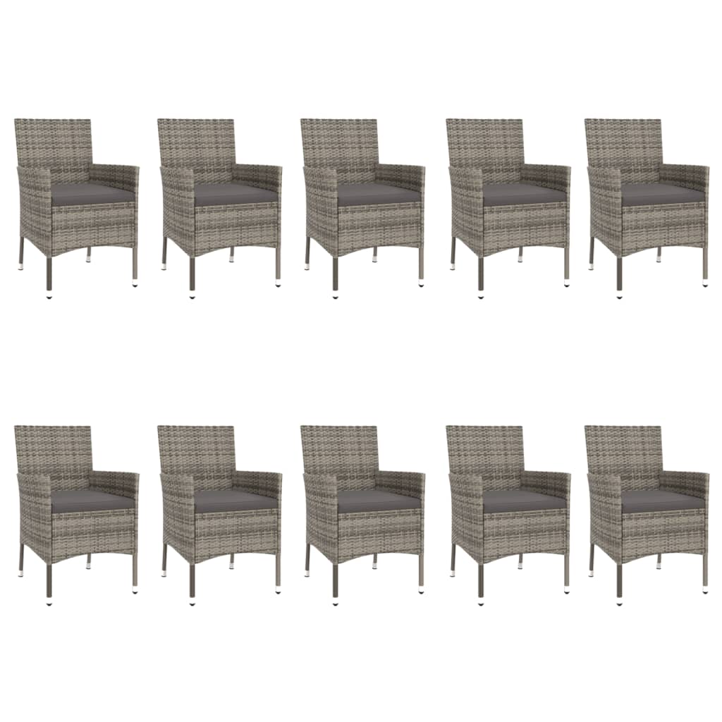 11 Piece Garden Dining Set with Cushions Grey Poly Rattan