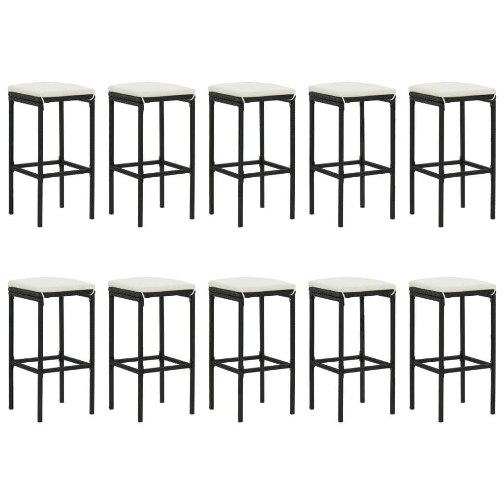 11 Piece Garden Bar Set with Cushions Black Poly Rattan