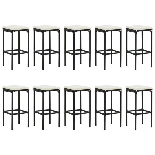 11 Piece Garden Bar Set with Cushions Black Poly Rattan