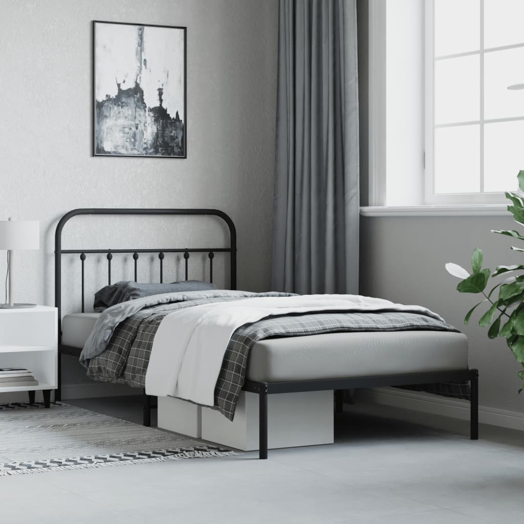 Metal Bed Frame without Mattress with Headboard Black 107x203 cm King Single