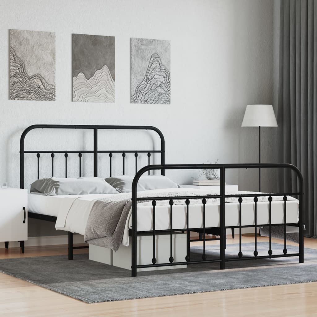 Metal Bed Frame without Mattress with Footboard Black 135x190 cm