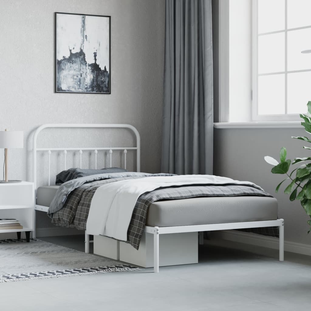 Metal Bed Frame without Mattress with Headboard White 107x203 cm King Single