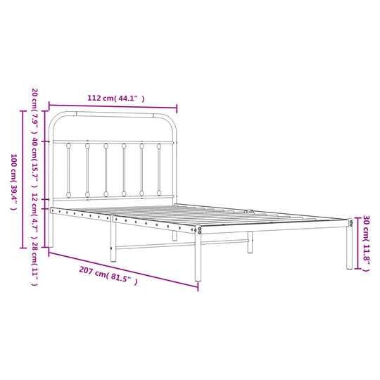 Metal Bed Frame without Mattress with Headboard White 107x203 cm King Single