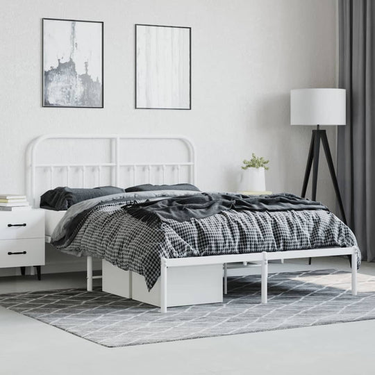 Metal Bed Frame without Mattress with Headboard White 150x200 cm