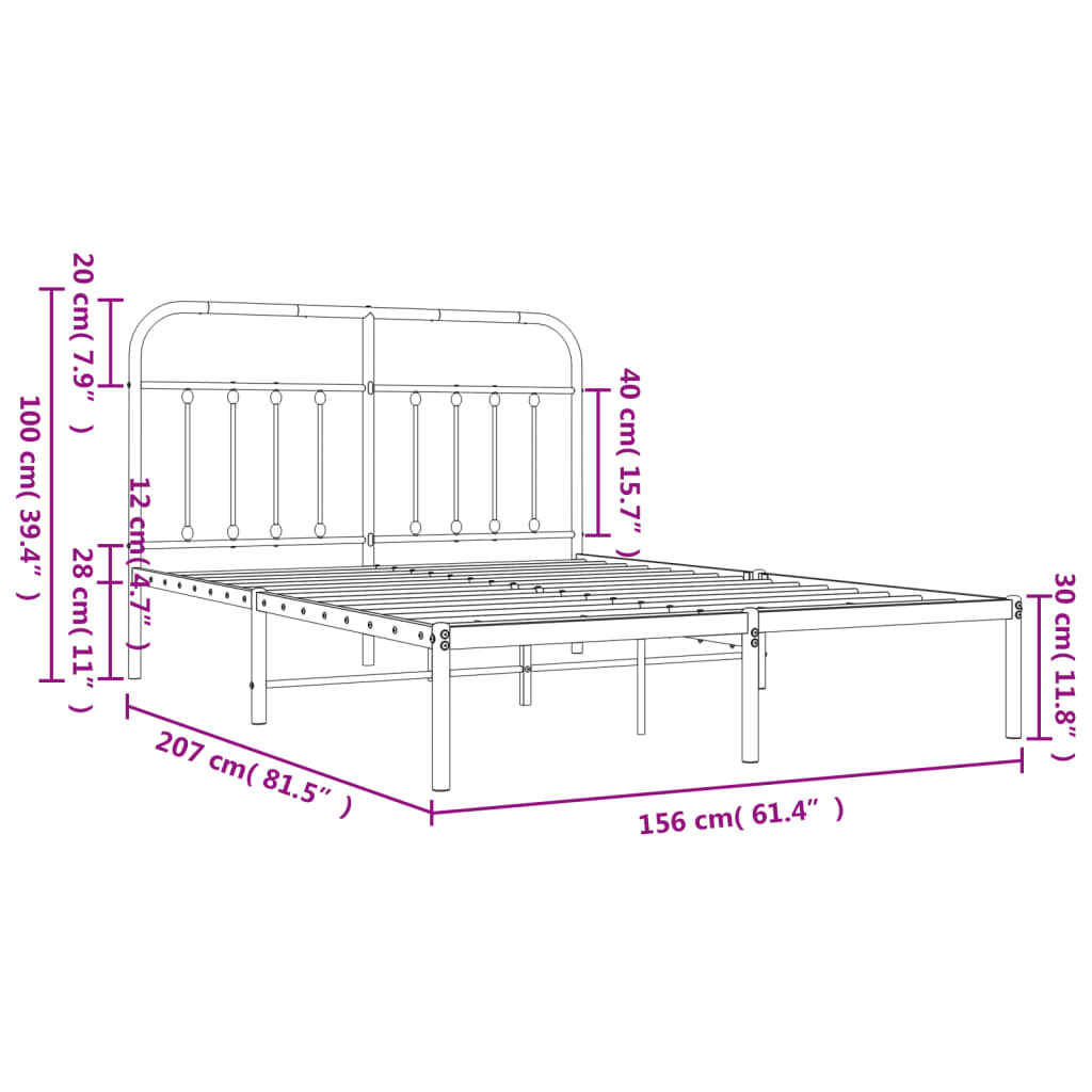 Metal Bed Frame without Mattress with Headboard White 150x200 cm