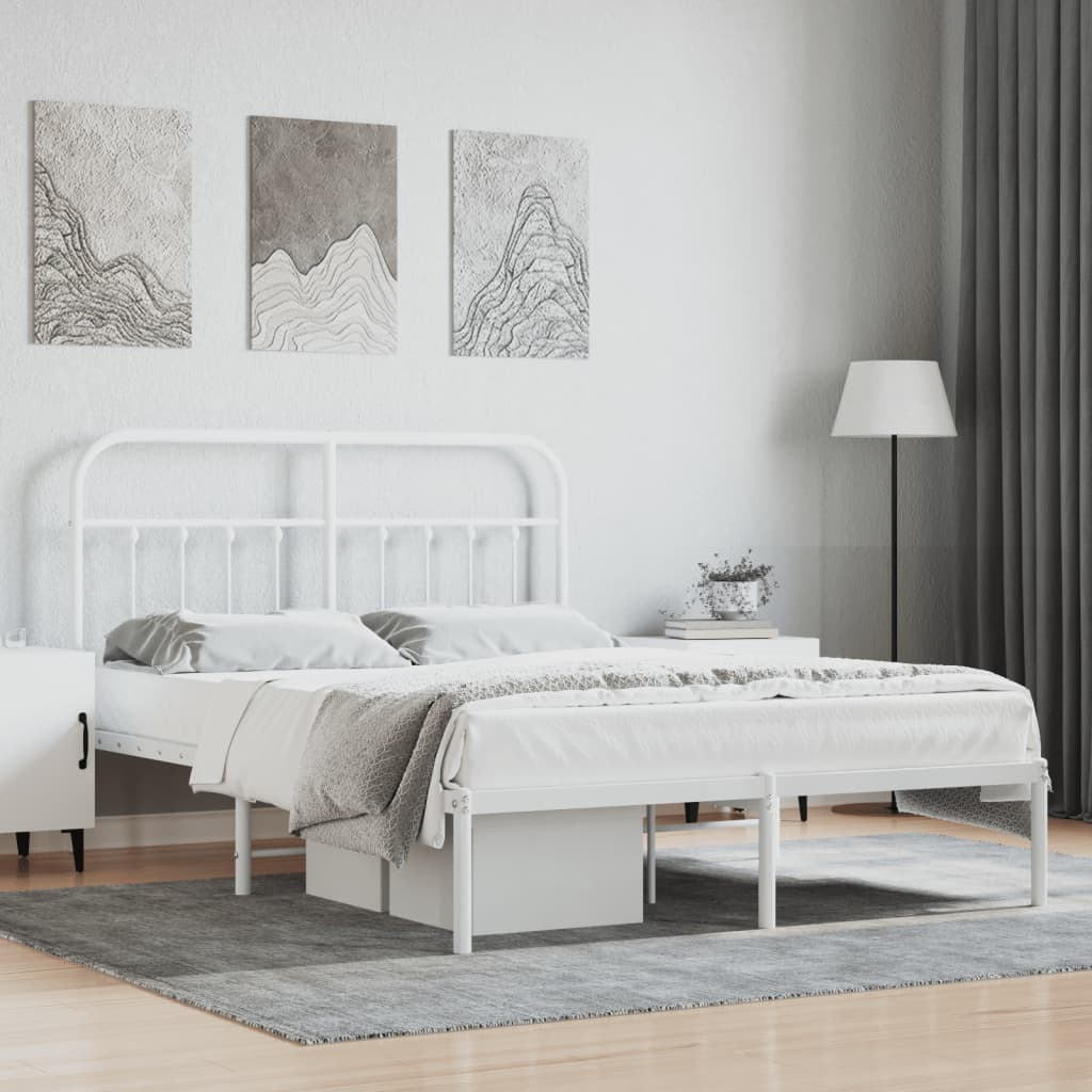 Metal Bed Frame without Mattress with Headboard White 150x200 cm