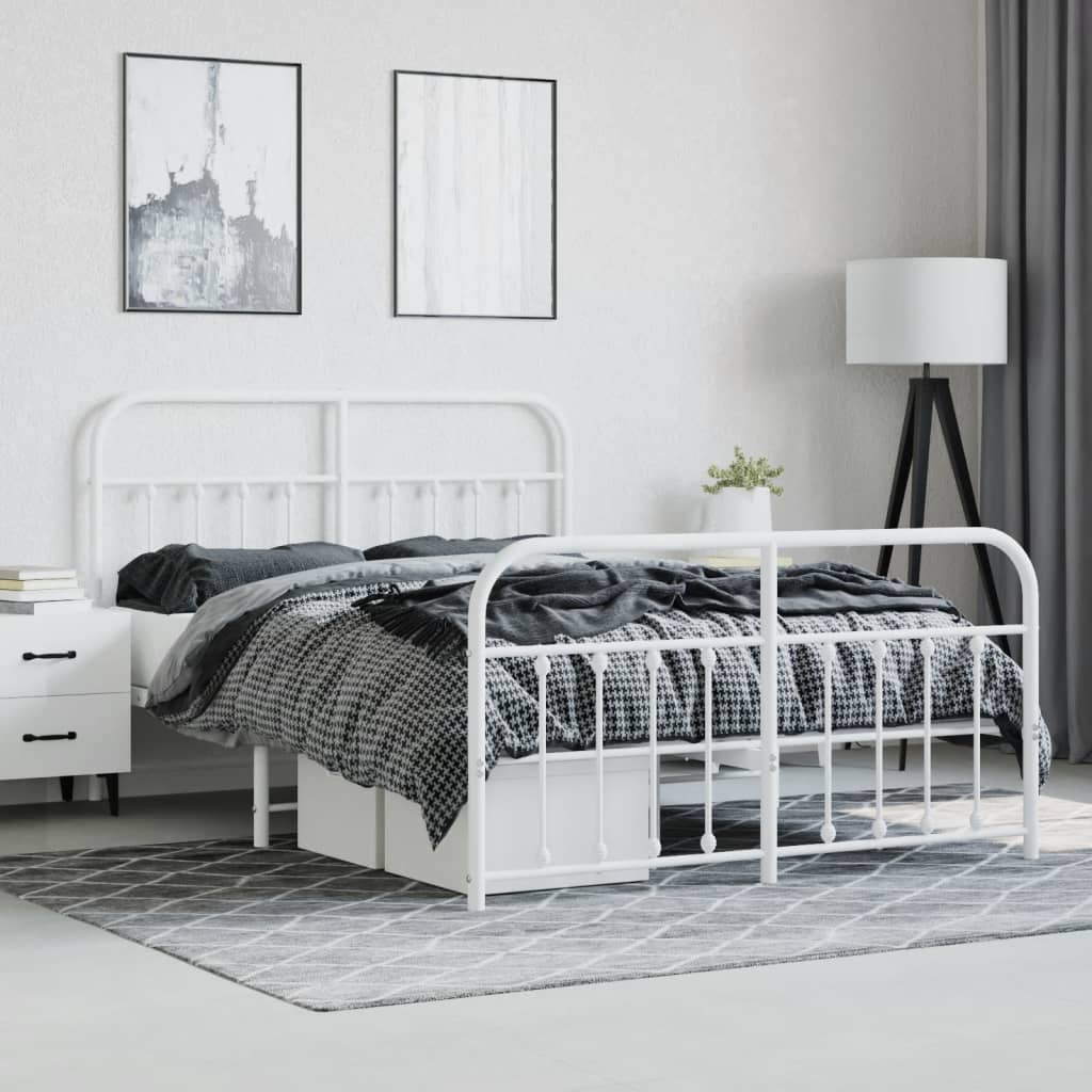 Metal Bed Frame without Mattress with Footboard White 150x200 cm