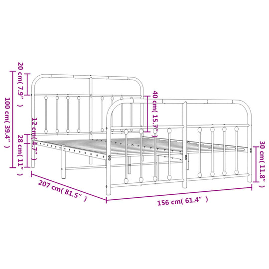 Metal Bed Frame without Mattress with Footboard White 150x200 cm