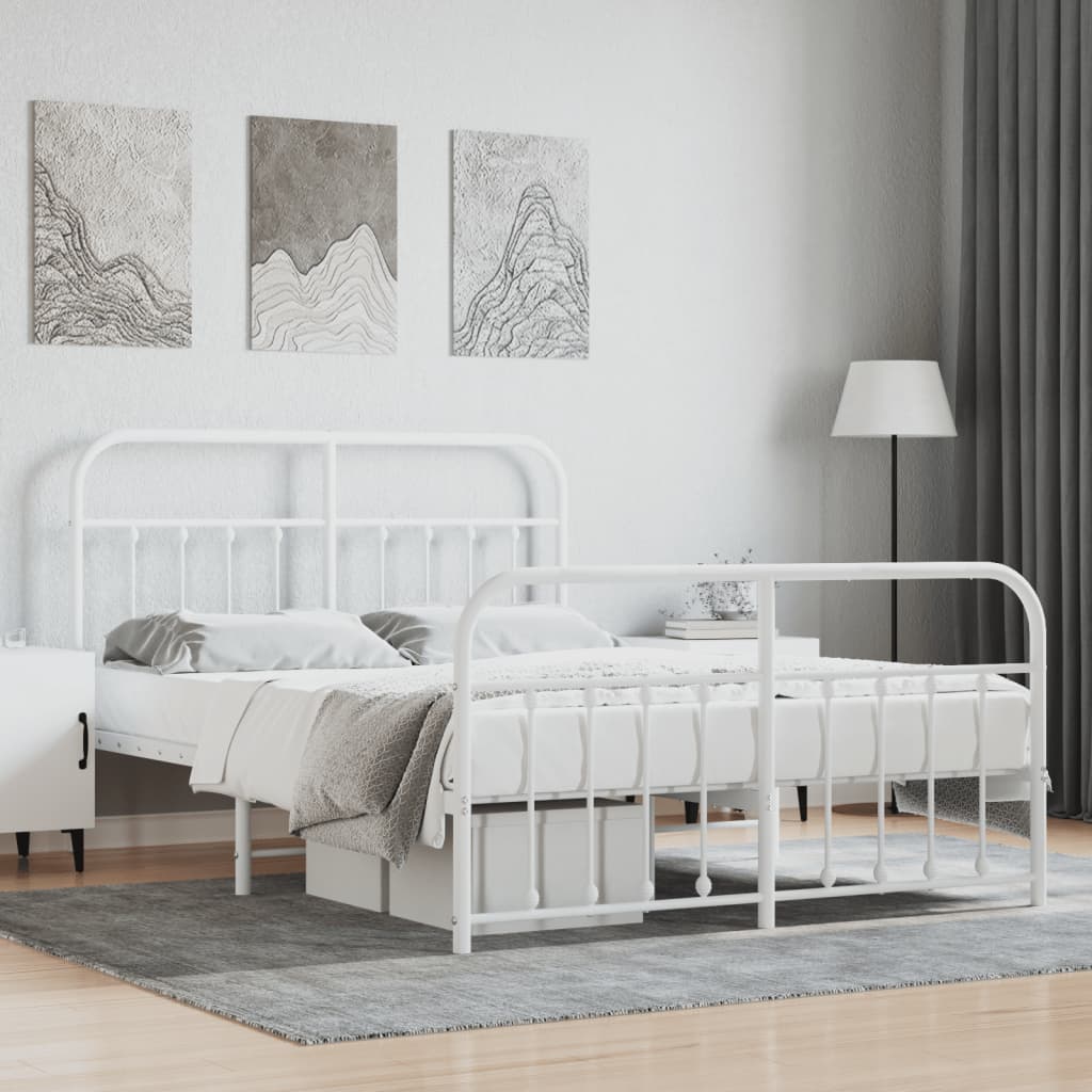 Metal Bed Frame without Mattress with Footboard White 150x200 cm