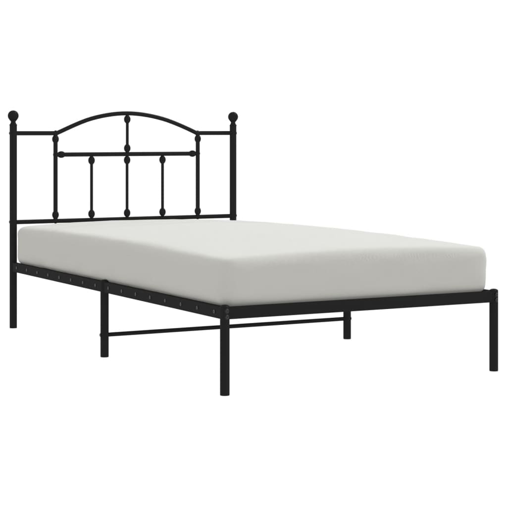 Metal Bed Frame without Mattress with Headboard Black 107x203 cm King Single