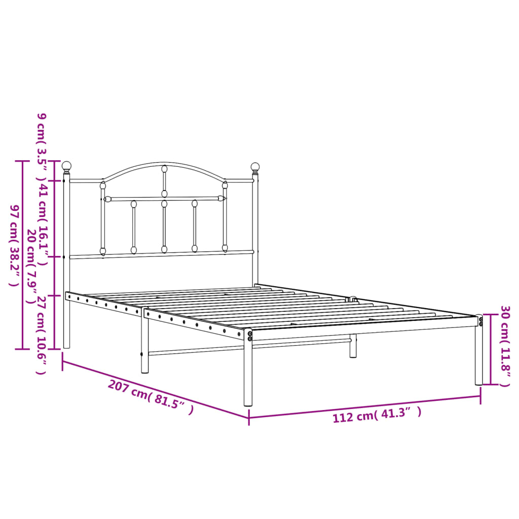 Metal Bed Frame without Mattress with Headboard Black 107x203 cm King Single