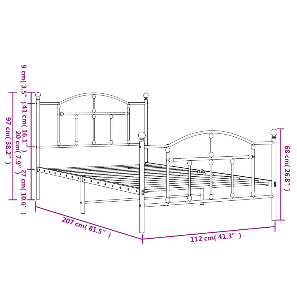 Metal Bed Frame without Mattress with Footboard Black 107x203 cm King Single