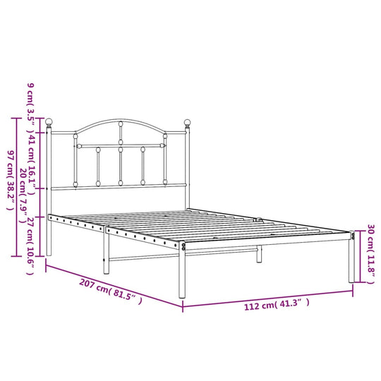 Metal Bed Frame without Mattress with Headboard White 107x203 cm King Single