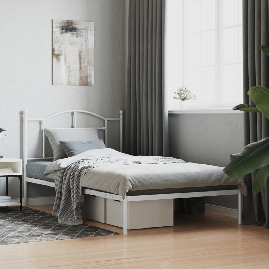 Metal Bed Frame without Mattress with Headboard White 107x203 cm King Single