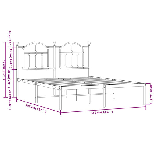 Metal Bed Frame without Mattress with Headboard White 150x200 cm