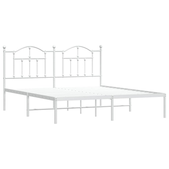 Metal Bed Frame without Mattress with Headboard White 183x203 cm King