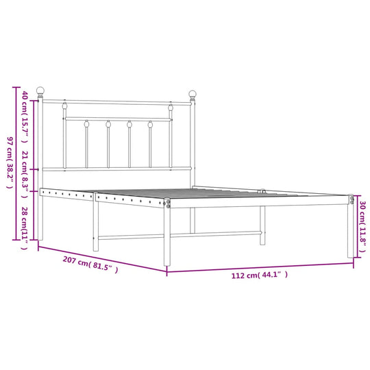 Metal Bed Frame without Mattress with Headboard Black 107x203 cm King Single