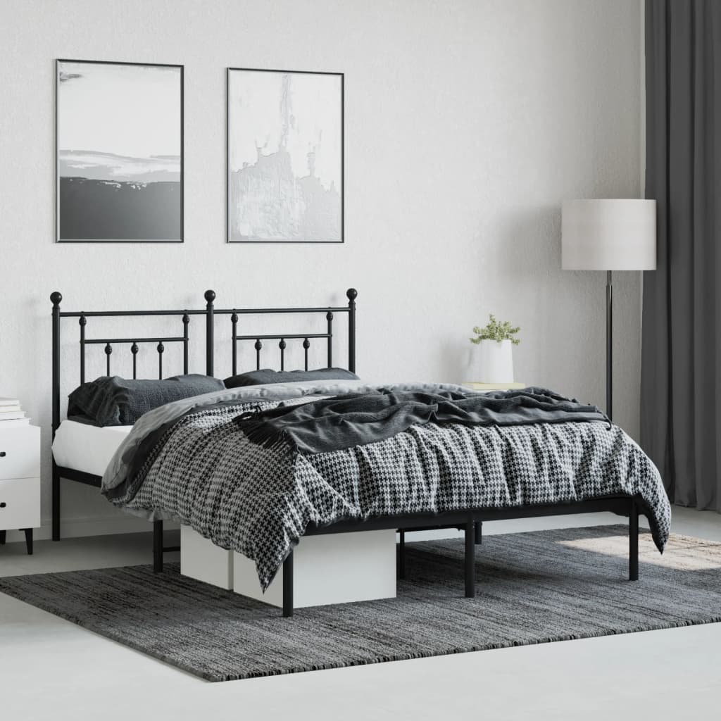 Metal Bed Frame without Mattress with Headboard Black 150x200 cm