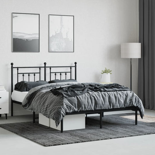 Metal Bed Frame without Mattress with Headboard Black 150x200 cm