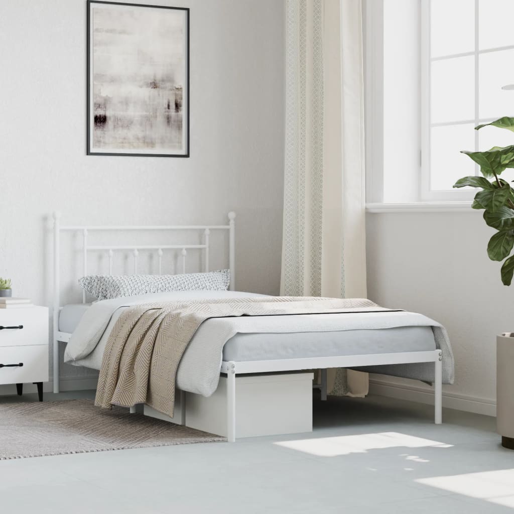 Metal Bed Frame without Mattress with Headboard White 107x203 cm King Single