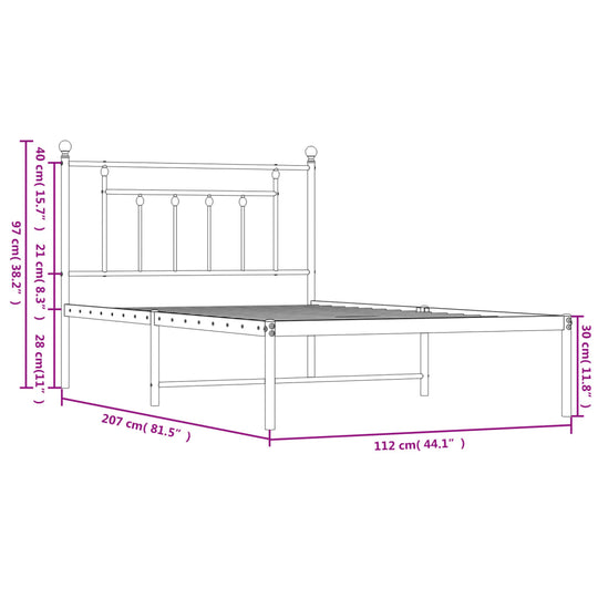 Metal Bed Frame without Mattress with Headboard White 107x203 cm King Single