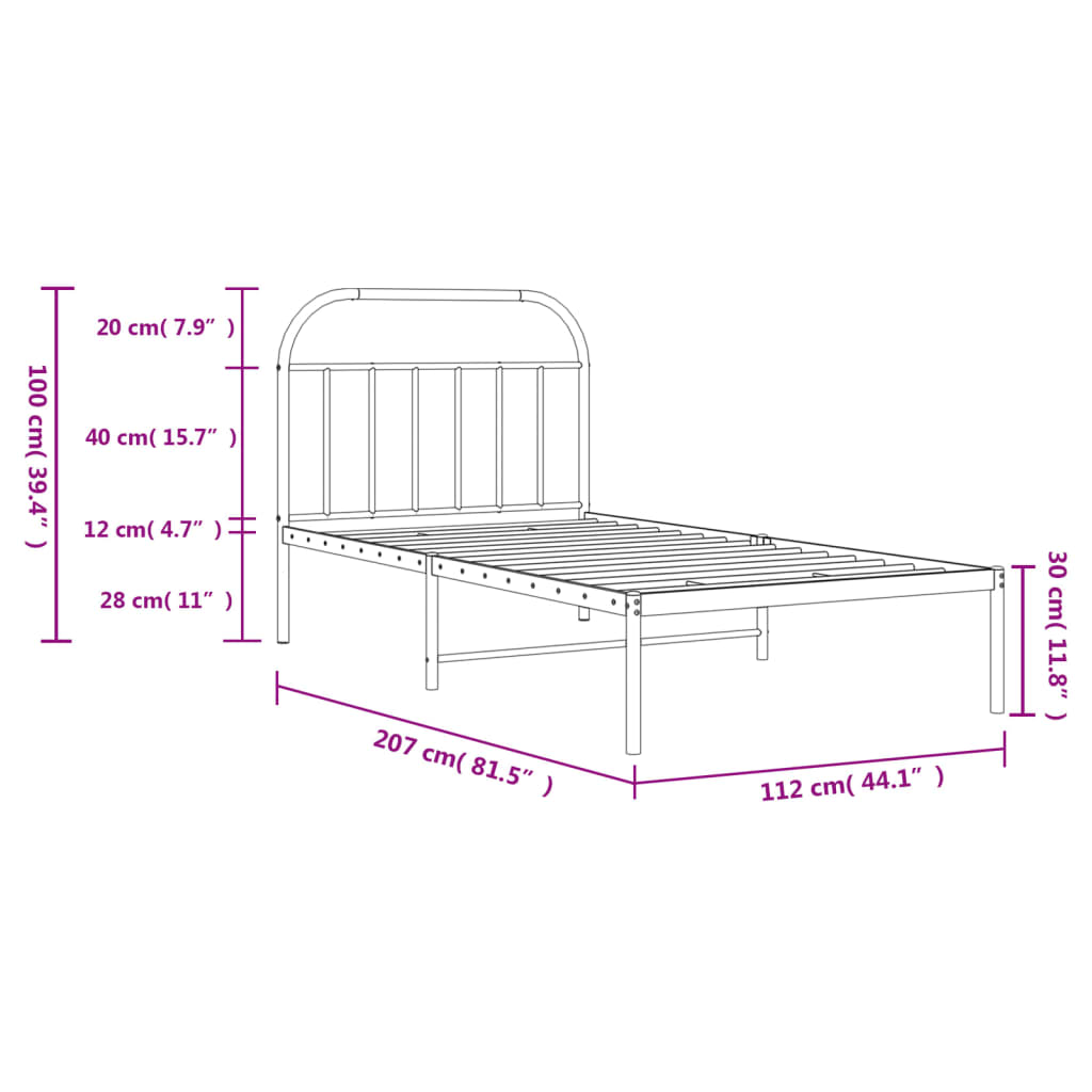 Metal Bed Frame without Mattress with Headboard Black 107x203 cm King Single