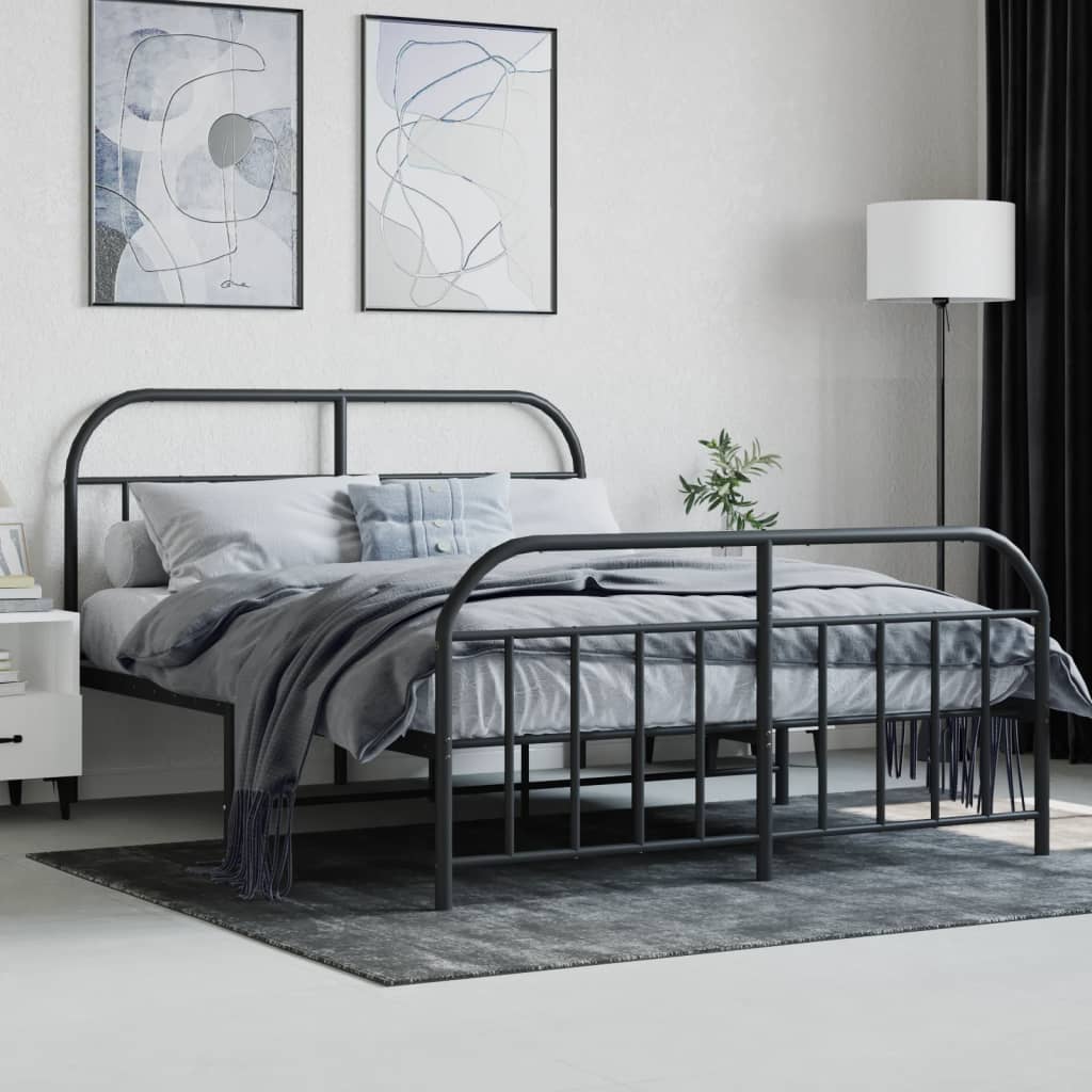 Metal Bed Frame without Mattress with Footboard Black 135x190 cm