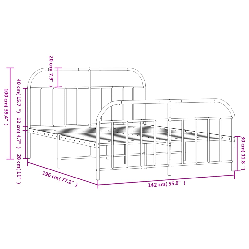 Metal Bed Frame without Mattress with Footboard Black 135x190 cm