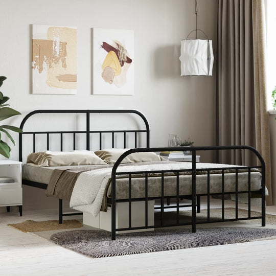 Metal Bed Frame without Mattress with Footboard Black 135x190 cm