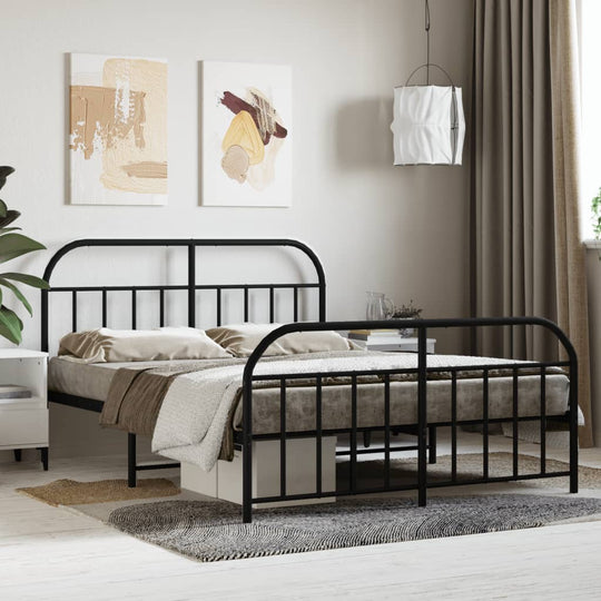 Metal Bed Frame without Mattress with Footboard Black 150x200 cm