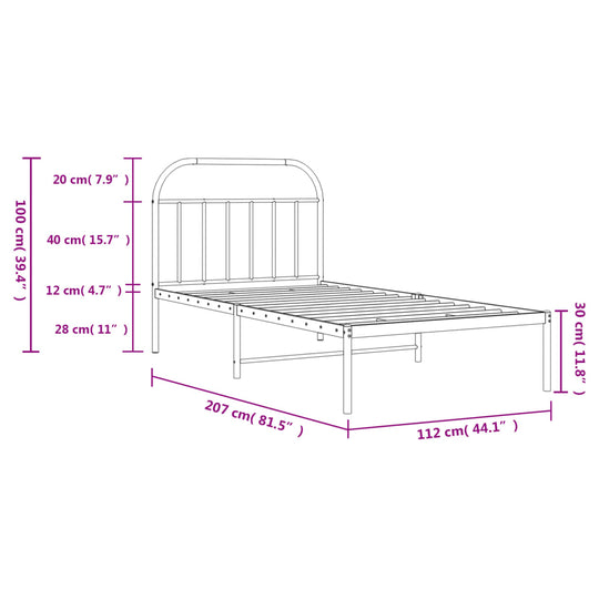 Metal Bed Frame without Mattress with Headboard White 107x203 cm King Single