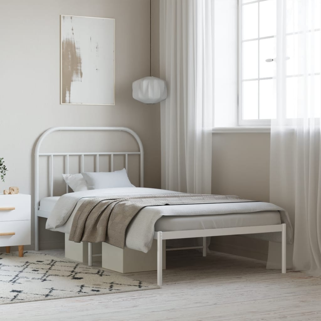 Metal Bed Frame without Mattress with Headboard White 107x203 cm King Single