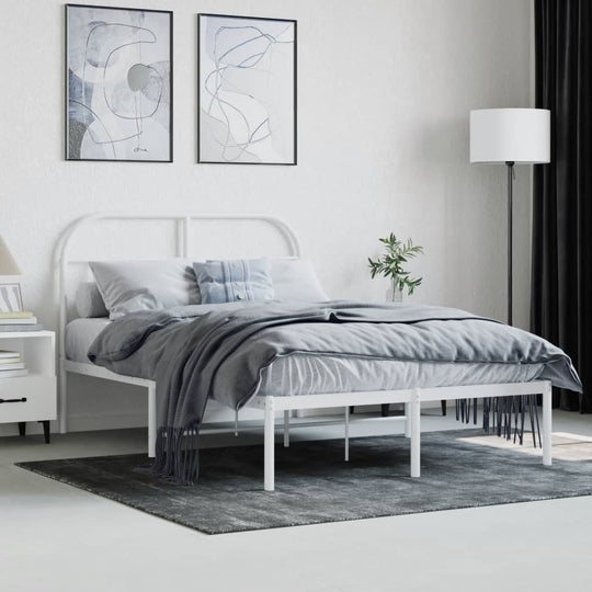 Metal Bed Frame without Mattress with Headboard White 135x190 cm