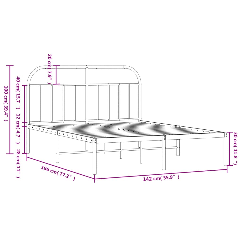 Metal Bed Frame without Mattress with Headboard White 135x190 cm