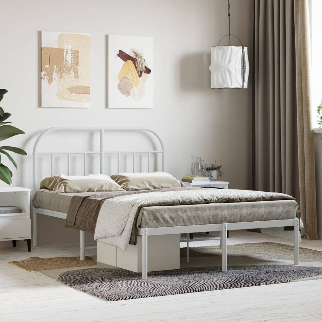 Metal Bed Frame without Mattress with Headboard White 135x190 cm