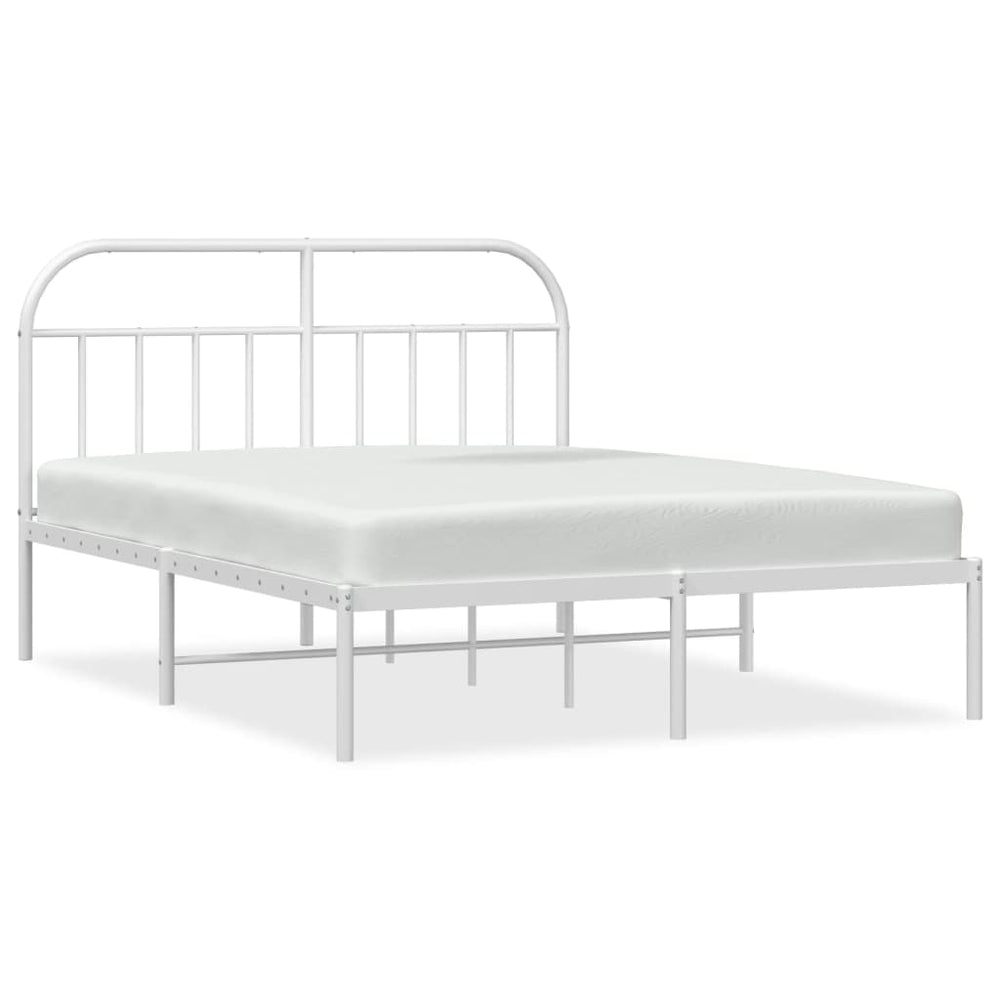 Metal Bed Frame without Mattress with Headboard White 183x203 cm King