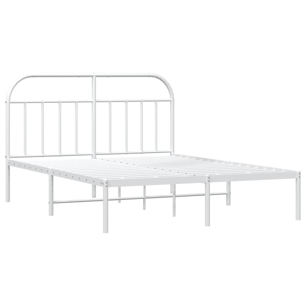 Metal Bed Frame without Mattress with Headboard White 183x203 cm King