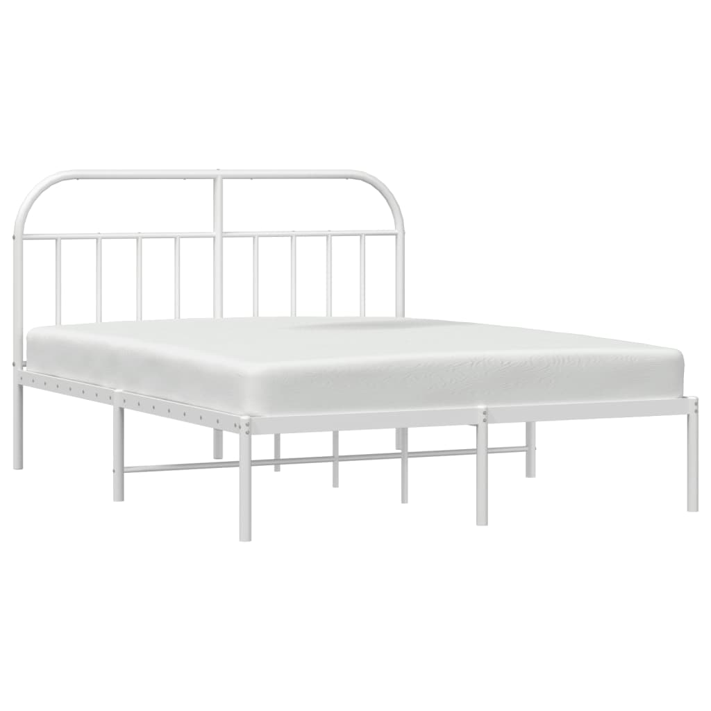 Metal Bed Frame without Mattress with Headboard White 183x203 cm King