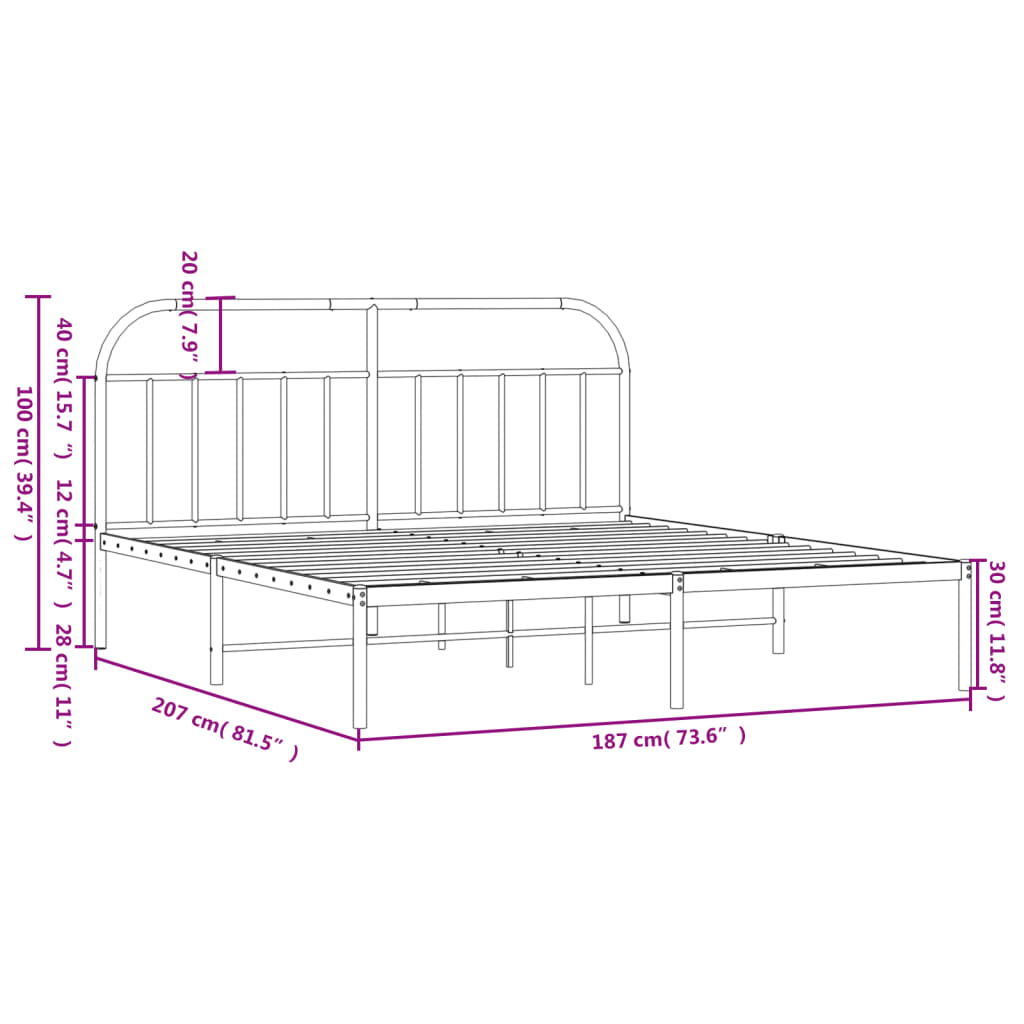 Metal Bed Frame without Mattress with Headboard White 183x203 cm King