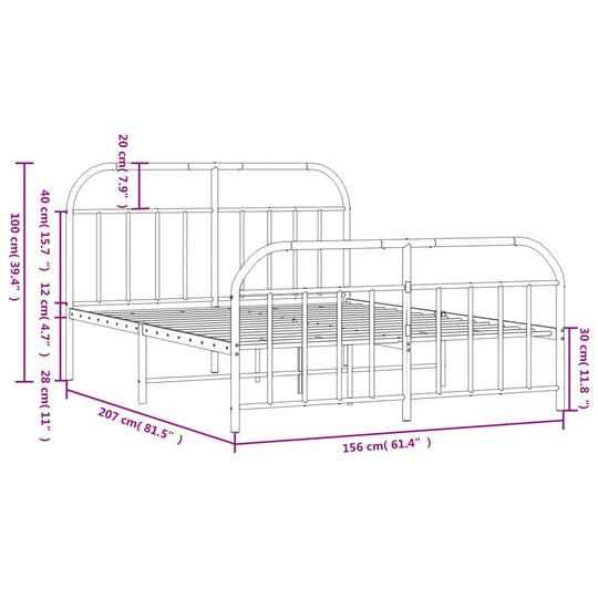 Metal Bed Frame without Mattress with Footboard White 150x200 cm